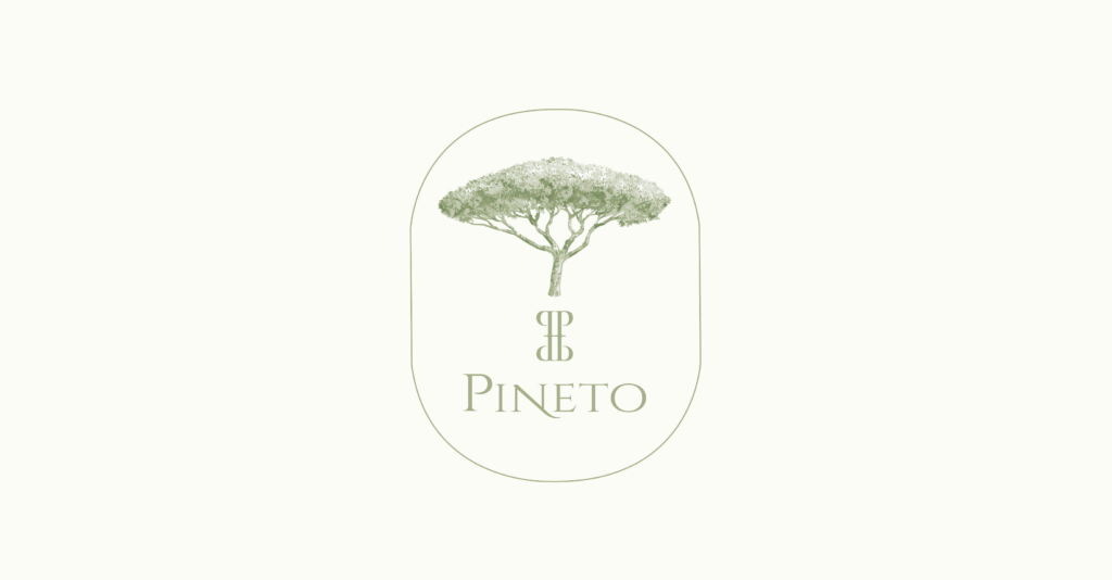Logo élégant Pineto avec illustration de pin parasol